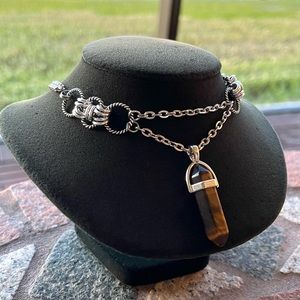 Handmade maille choker golden brown tiger eye stone bullet charm necklace